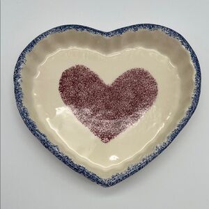 Vintage 1988 Flat Earth Pottery Spongeware Heart Shaped Baking Cottage Core Dish